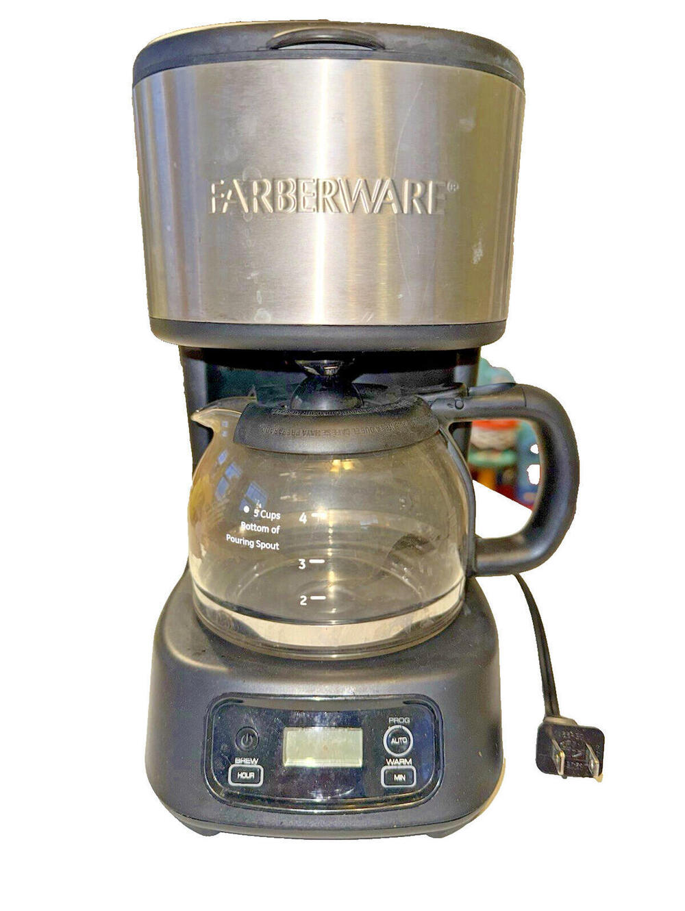Farberware Programmable 5-Cup Filter Coffee Machine Black Silver Glass Carafe